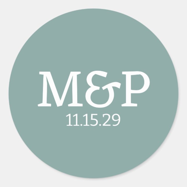 Beach Vibe Initials Teal Classic Round Sticker (Front)