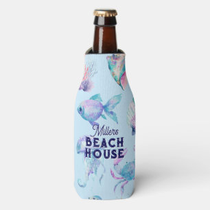 Beach Vibe Pastel colours sea animals pattern Bottle Cooler