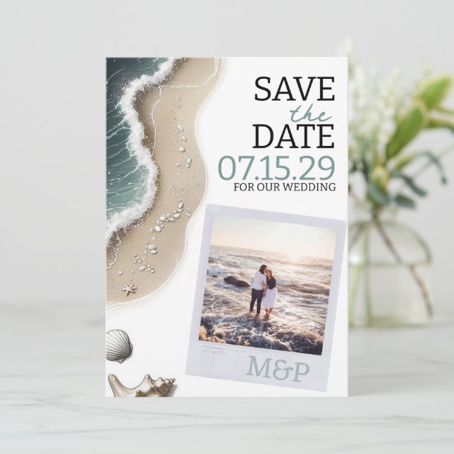 Beach Vibe Photo Save The Date (Standing Front)