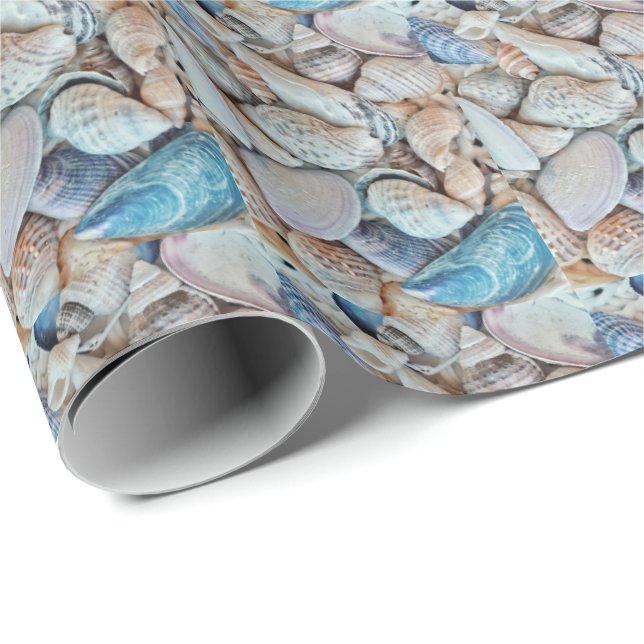 Beach Vibe Sea Ocean Shells Pattern Wrapping Paper (Roll Corner)