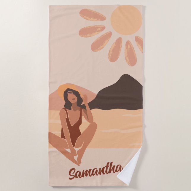 Beach Vibe Summer Retro Custom Name Towel (Front)