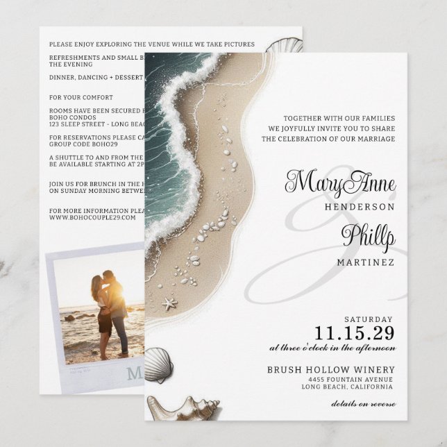 Beach Vibe with Details Wedding Invitation (Front/Back)