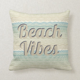 Beach Vibes Beige and Blue Waves Cushion