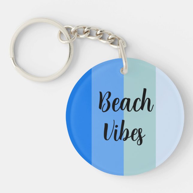 Beach Vibes, Blue Stripes Key Ring (Front)