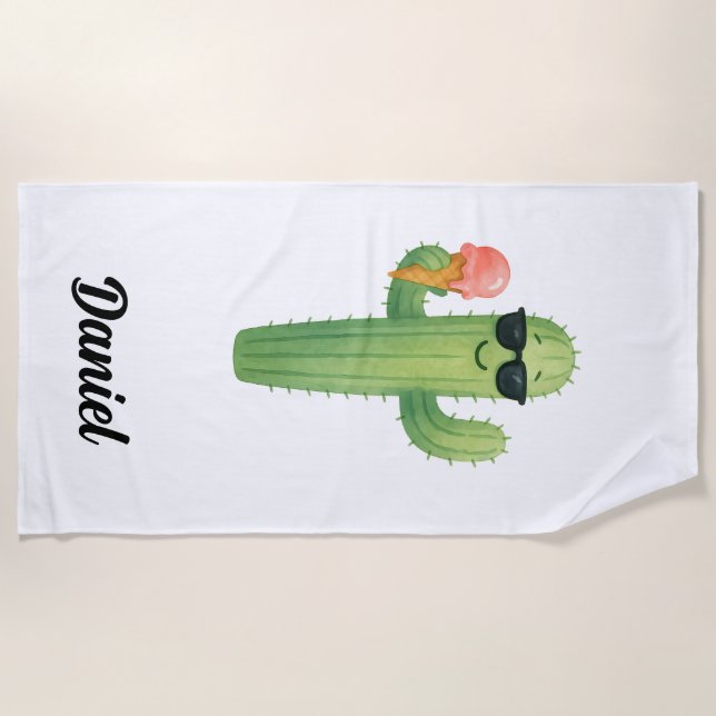 Beach Vibes Cactus Beach Towel (Front)