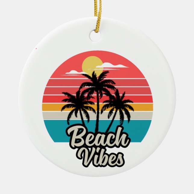 Beach Vibes Ceramic Tree Decoration (Front)