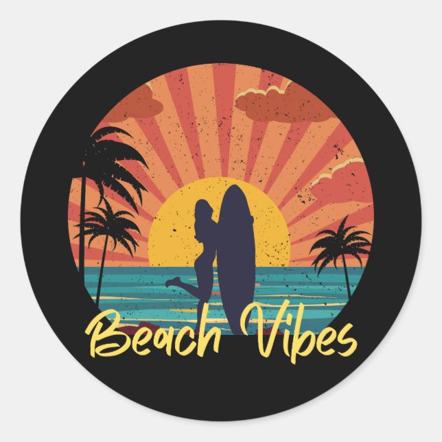 Beach Vibes Classic Round Sticker (Front)