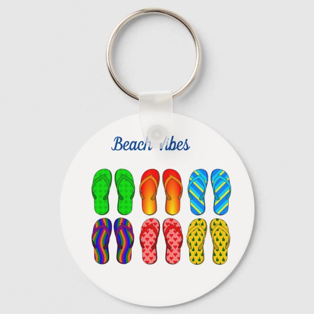 Beach Vibes Flip Flps Design Key Ring (Front)