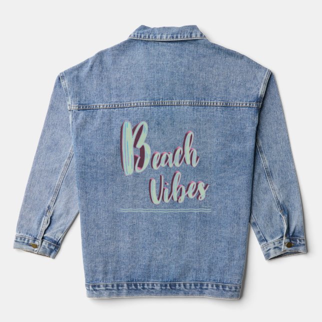 Beach Vibes Fun Summer Graphic Cool Blue Denim Jacket (Back)