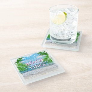 Beach Vibes Glass Coaster Set