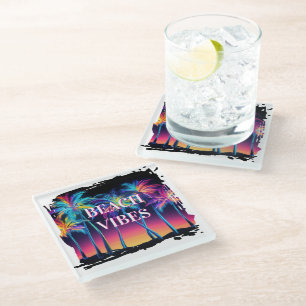 Beach Vibes Glass Coaster Set