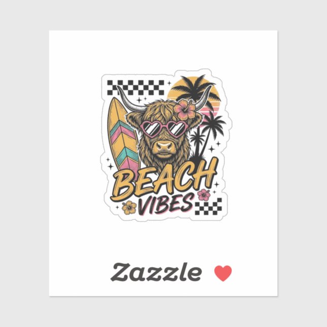 Beach Vibes Highland Cow Summer Vector Art_1 (Sheet)