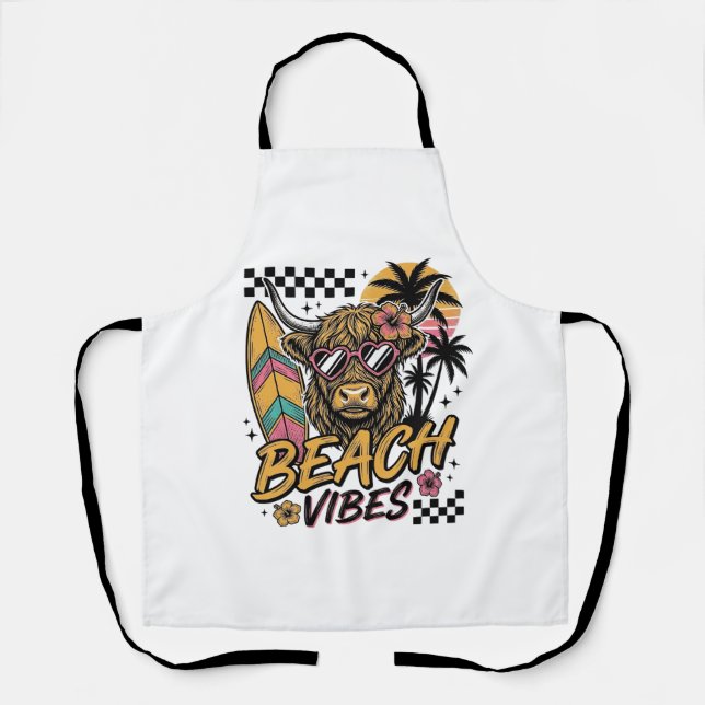 Beach Vibes Highland Cow Summer Vector Art_1 Apron (Front)
