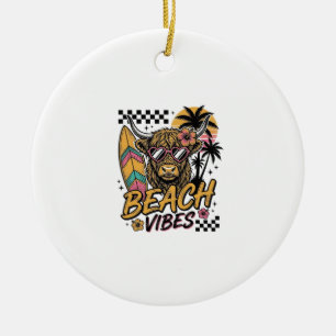 Beach Vibes Highland Cow Summer Vector Art_1 Ceramic Tree Decoration