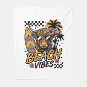 Beach Vibes Highland Cow Summer Vector Art_1 Fleece Blanket