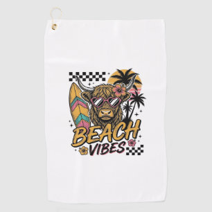 Beach Vibes Highland Cow Summer Vector Art_1 Golf Towel