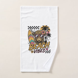 Beach Vibes Highland Cow Summer Vector Art_1 Hand Towel