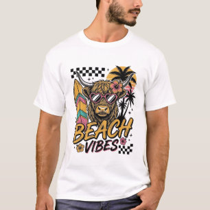 Beach Vibes Highland Cow Summer Vector Art_1 T-Shirt