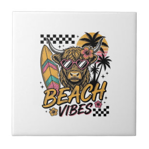 Beach Vibes Highland Cow Summer Vector Art_1 Tile