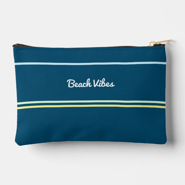 Beach Vibes Navy Blue Ocean Summer Cool Monogram Accessory Pouch (Back)