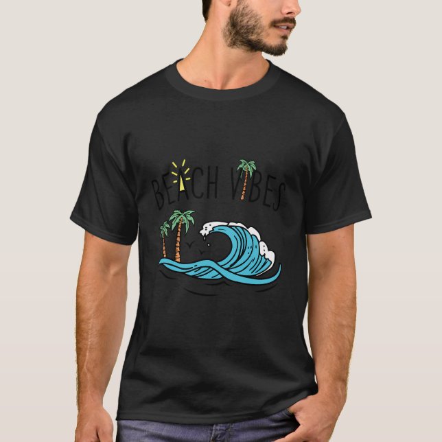 Beach Vibes Ocean Wave And Palm Trees T-Shirt (Front)