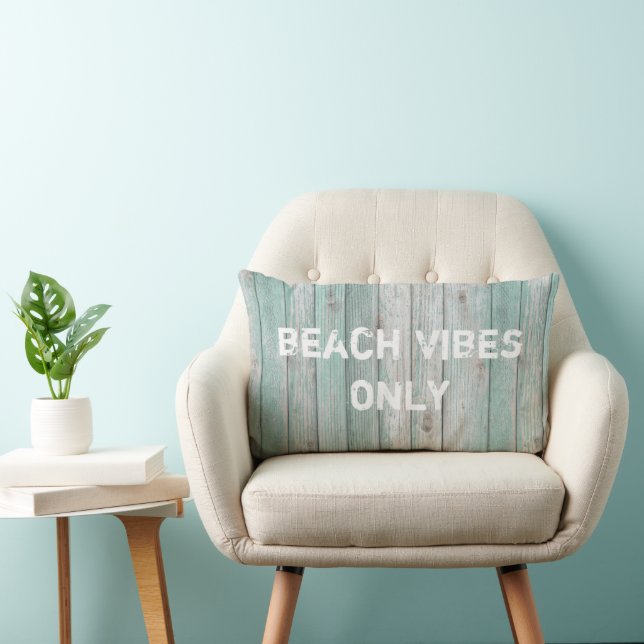 Beach Vibes Only Distressed Cottage Wood  Lumbar Cushion (Chair)