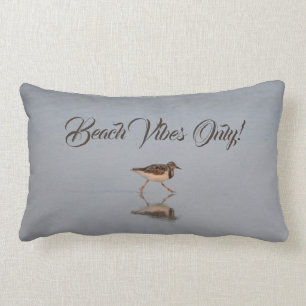 Beach Vibes Only Sandpiper Bird on Beach Photo Lumbar Cushion