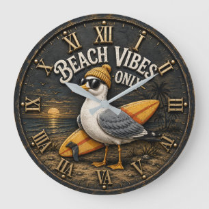 Beach Vibes Only Seagull Coastal Surf Decor Large Clock
