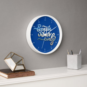 Beach Vibes Only Typography Blue Clock