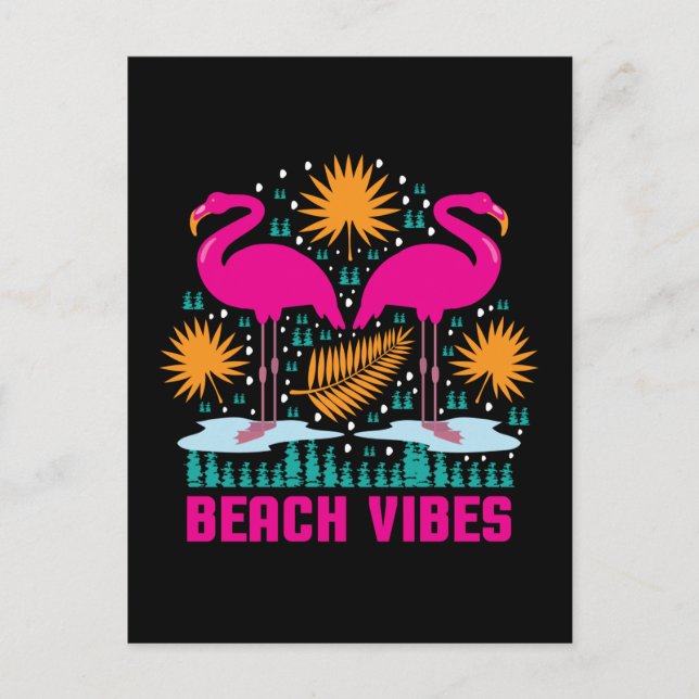 Beach Vibes Pink Flamingos-19501 Postcard (Front)