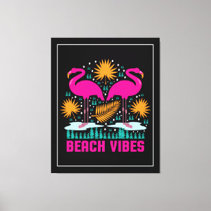 Beach Vibes Pink Flamingos Design Canvas Print
