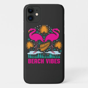 Beach Vibes Pink Flamingos Design iPhone 11 Case