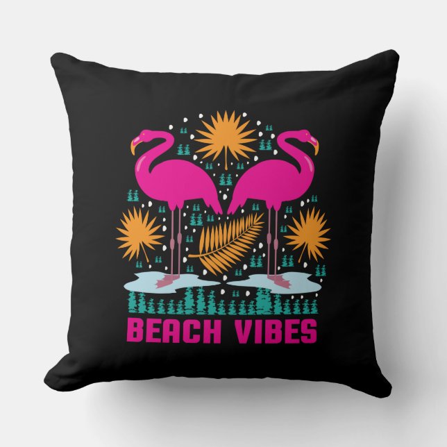 Beach Vibes Pink Flamingos Design Cushion (Front)