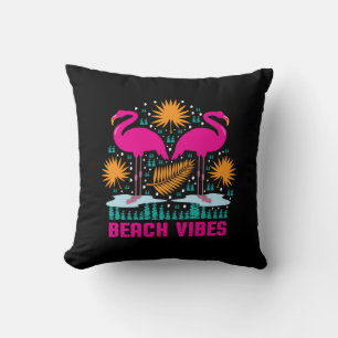Beach Vibes Pink Flamingos Design Cushion