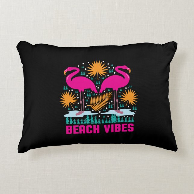 Beach Vibes Pink Flamingos Design Decorative Cushion (Front)