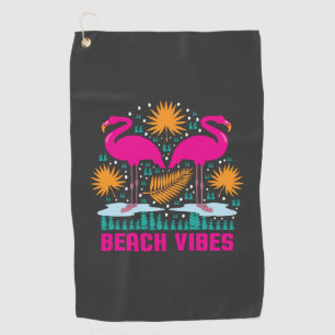 Beach Vibes Pink Flamingos Design Golf Towel