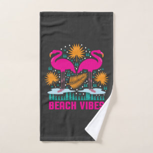 Beach Vibes Pink Flamingos Design Hand Towel