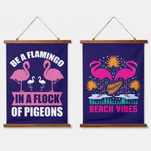 Beach Vibes Pink Flamingos Design Hanging Tapestry