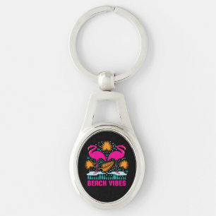 Beach Vibes Pink Flamingos Design Key Ring