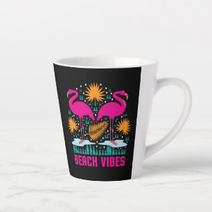 Beach Vibes Pink Flamingos Design Latte Mug