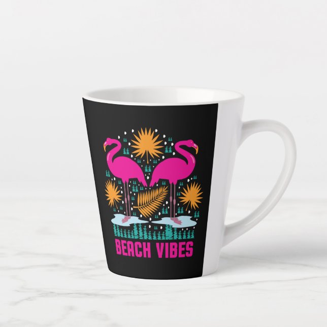 Beach Vibes Pink Flamingos Design Latte Mug (Right)