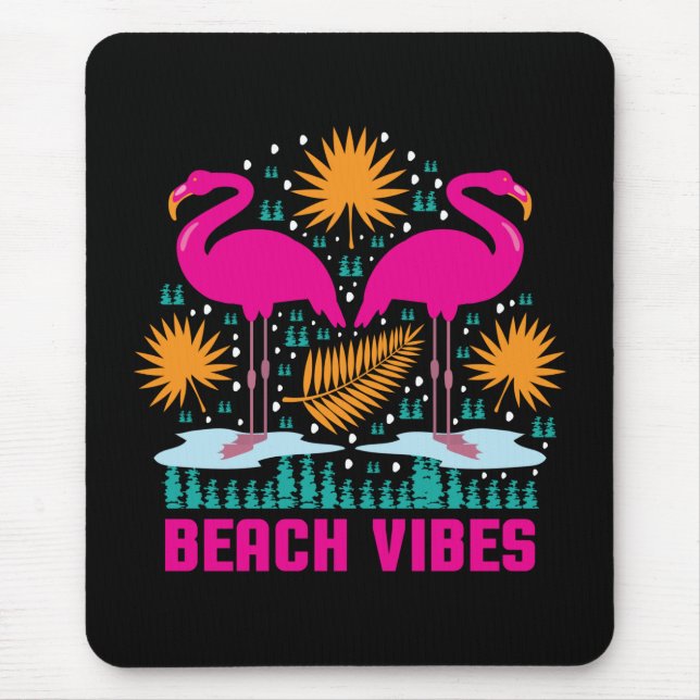 Beach Vibes Pink Flamingos Design Mouse Mat (Front)