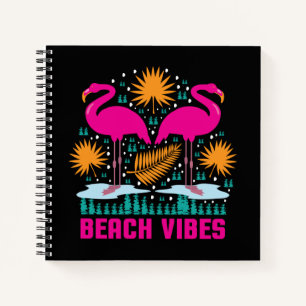 Beach Vibes Pink Flamingos Design Notebook