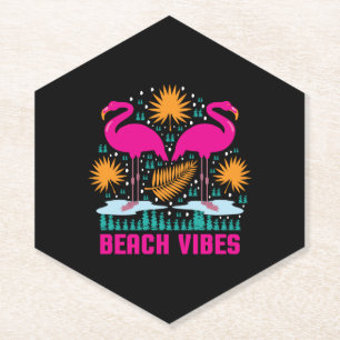 Beach Vibes Pink Flamingos Design Paper Coaster
