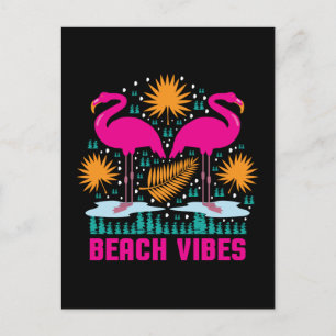 Beach Vibes Pink Flamingos Design Postcard