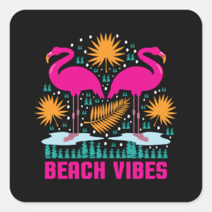 Beach Vibes Pink Flamingos Design Square Sticker