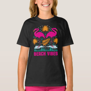Beach Vibes Pink Flamingos Design T-Shirt
