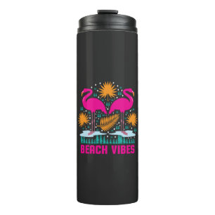 Beach Vibes Pink Flamingos Design Thermal Tumbler