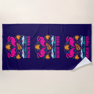 Beach Vibes Pink Flamingos Design Towel
