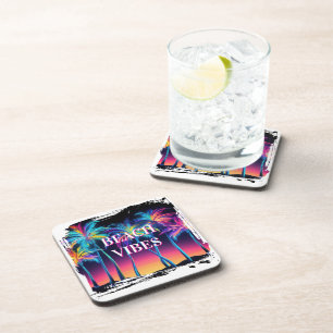 Beach Vibes Plastic Coaster Set